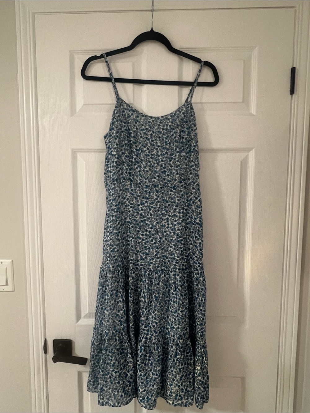 Blue Floral Spaghetti-Strap Midi Dress